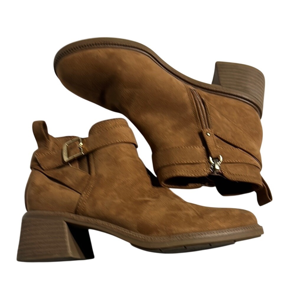 Dr.‎ Scholl’s Ankle Boots Block Heel 6.5 Cognac Suede  Booties